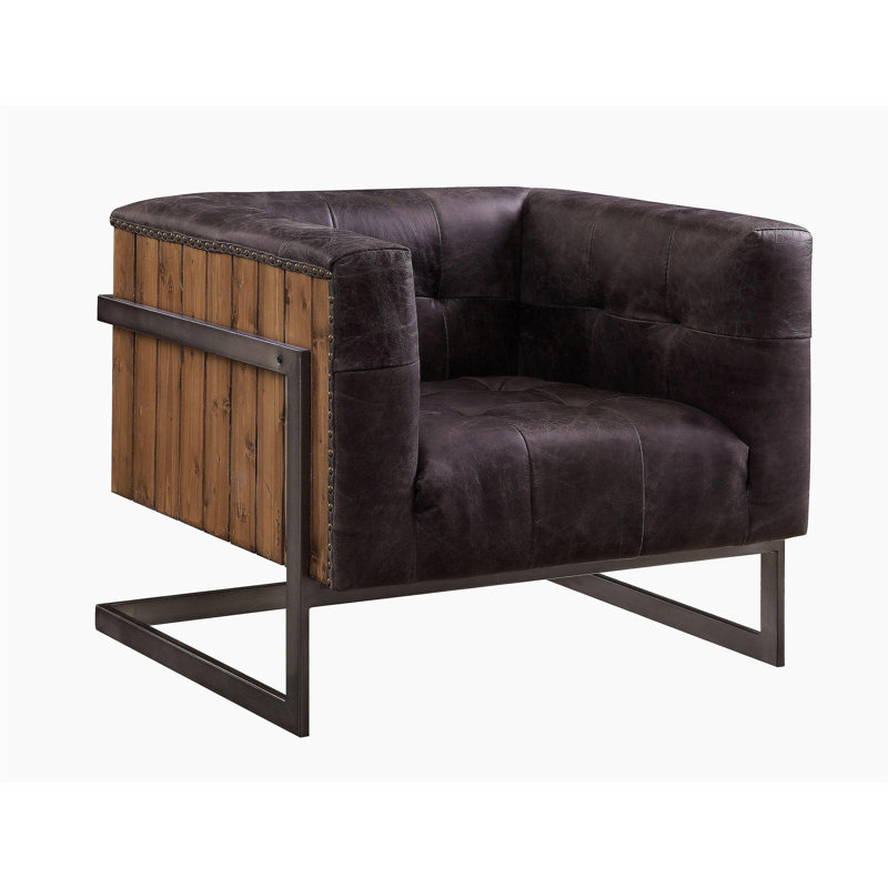 Chaise d'appoint touffetée en ébène antique et chêne rustique