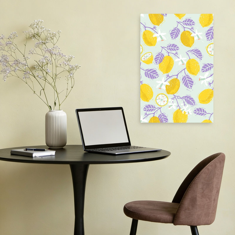 Motif d'agrumes éclatant, affiche murale contemporaine abstraite et printanière aux fruits, avec un motif d'agrumes vibrant