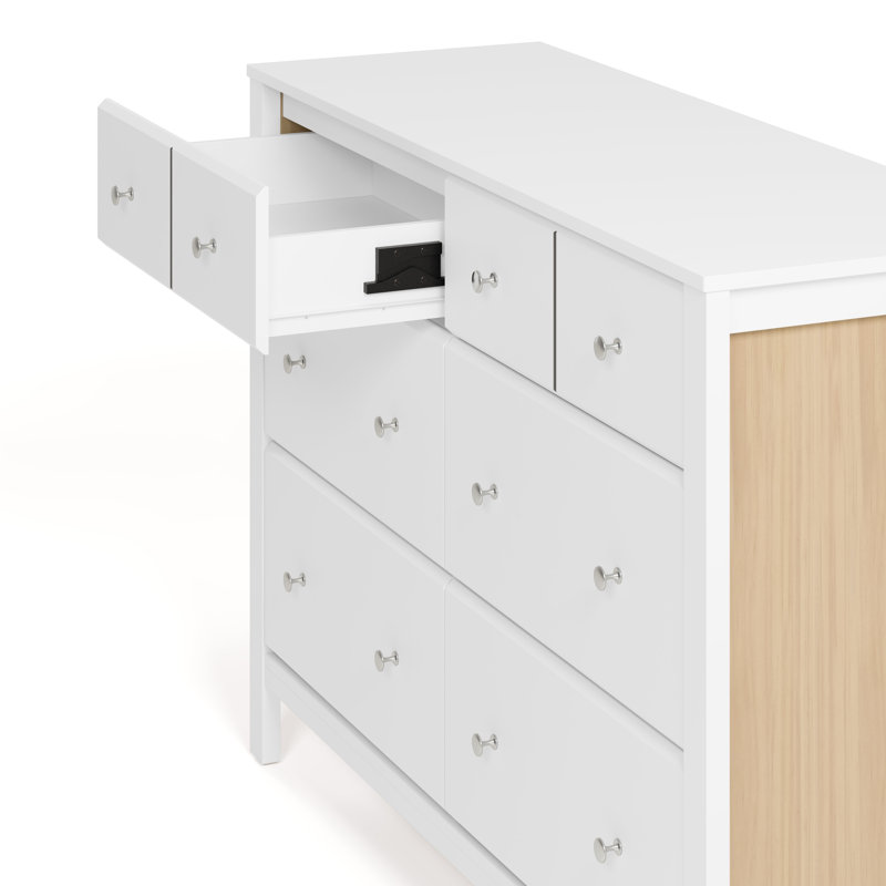 Commode double 6 tiroirs Horizon, Blanc / bois flottant