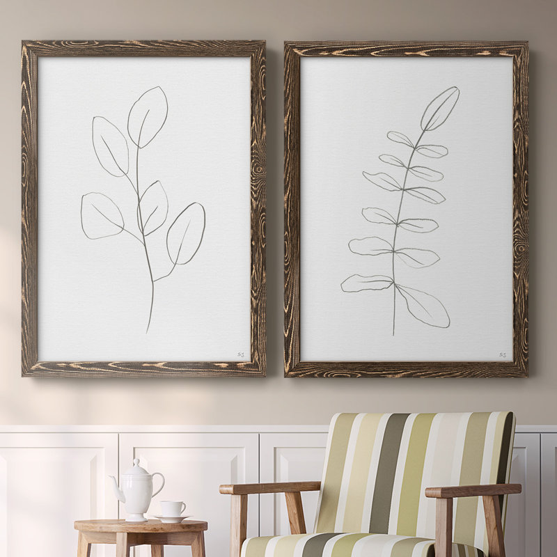Toile encadrée Botanical Gesture III-Premium - prête à être accrochée, H 27,5 po x l 75 po x P 1,5 po, Noyer