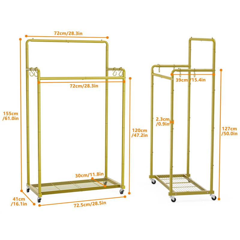 Bonville 72cm Rolling Clothing Rack, Gold