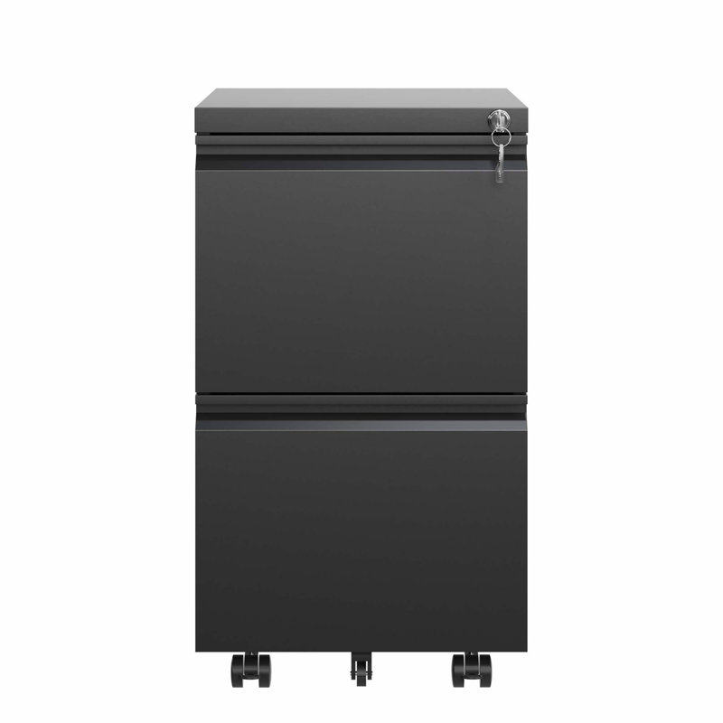 Classeur roulant mobile avec serrure, classeur mobile en métal avec 2 tiroirs et 2 clés, Noir