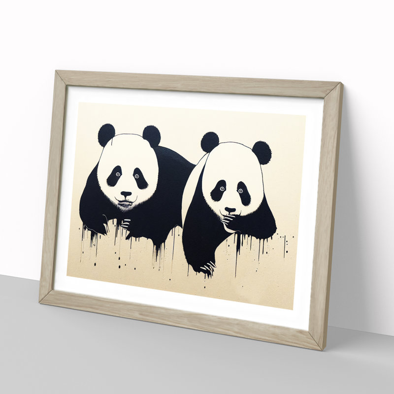 XH1022-7107X Powerful Pandas Abstract - Single Picture Frame Print, 46cm H x 64cm W x 2cm D, Oak Framed