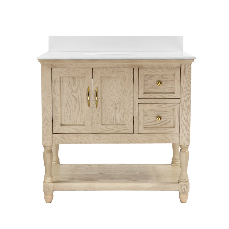Ensemble de meuble-lavabo simple 36 po Hampton, Chêne gris-beige, Blanc d'ingénierie