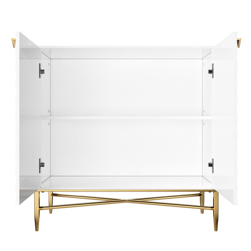 Modern White 2 - Door Accent Cabinet With Tapered Metal Feet, Straight Lines, Raised Diamond Pattern, Elegant Brass Legs, Adjustable Pegs, Fast Build, Adds Storage To Any Room Locker Smooth Surface