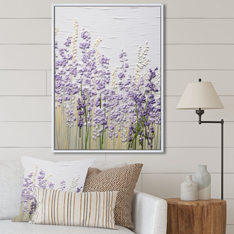 «Violets Minimalisme Dream I» sur toile, Cadre flottant blanc, H 44 po x l 34 po x P 1,5 po