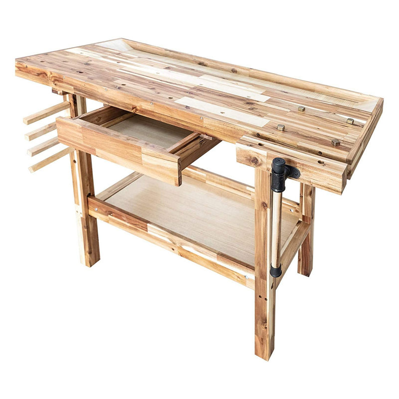 Établi de menuiserie en bois franc d'acacia de 48 pouces avec rangement Olympia Tools