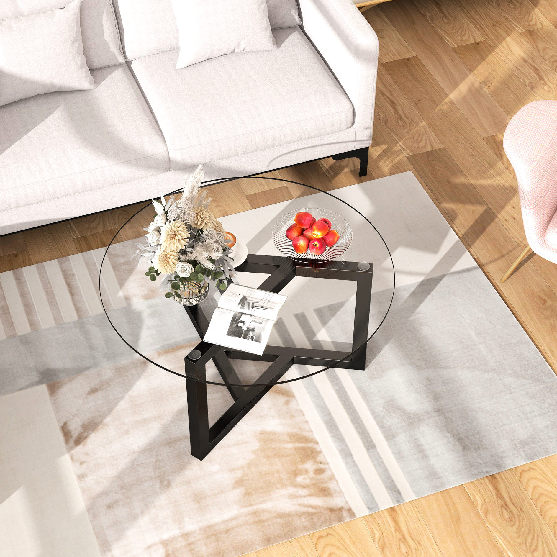 Latitude Run® Tempered Glass Living Room Table, Black, Simple Design ...