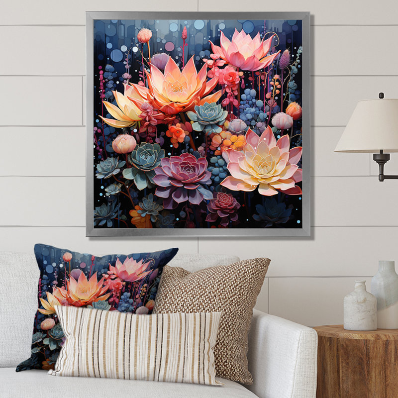 Pink Succulent Pink Serenade II - Floral Wall Art Prints, Cadre simple argenté, H 30 po x l 30 po x P 1 po