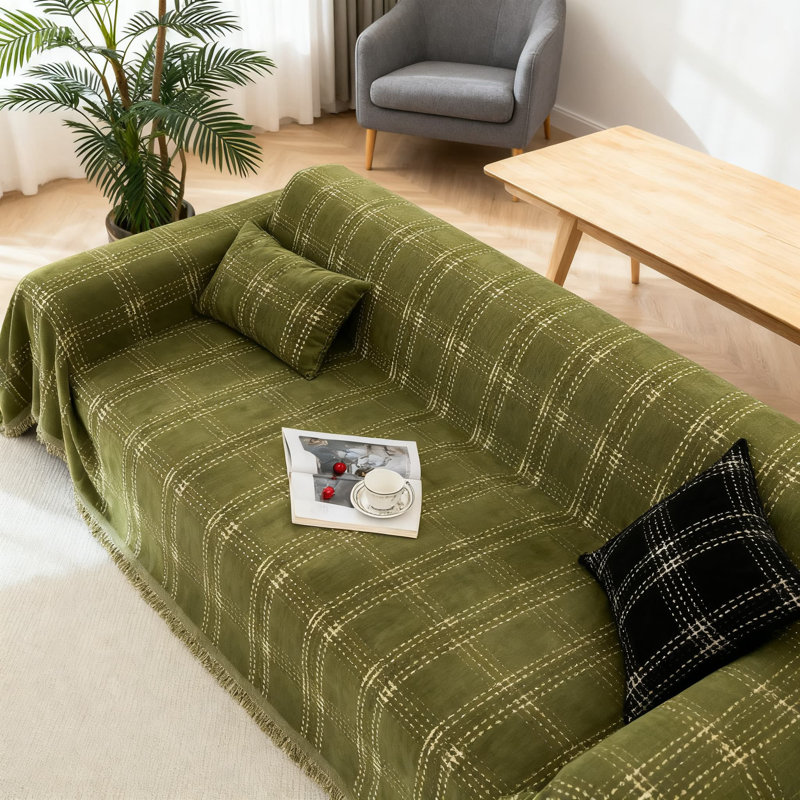 Housse de canapé à carreaux lavable, housse de canapé en chenille de qualité supérieure pour animaux de compagnie, motif géométrique à carreaux pour 3 coussins, durable et lavable à la machine