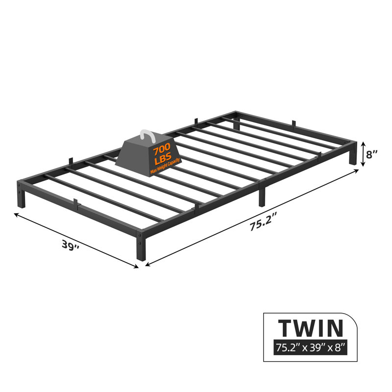 Structure de lit plateforme simple en métal de 8 po, base de lit robuste et silencieuse 700 lb avec rangement sous le lit, aucun sommier requis