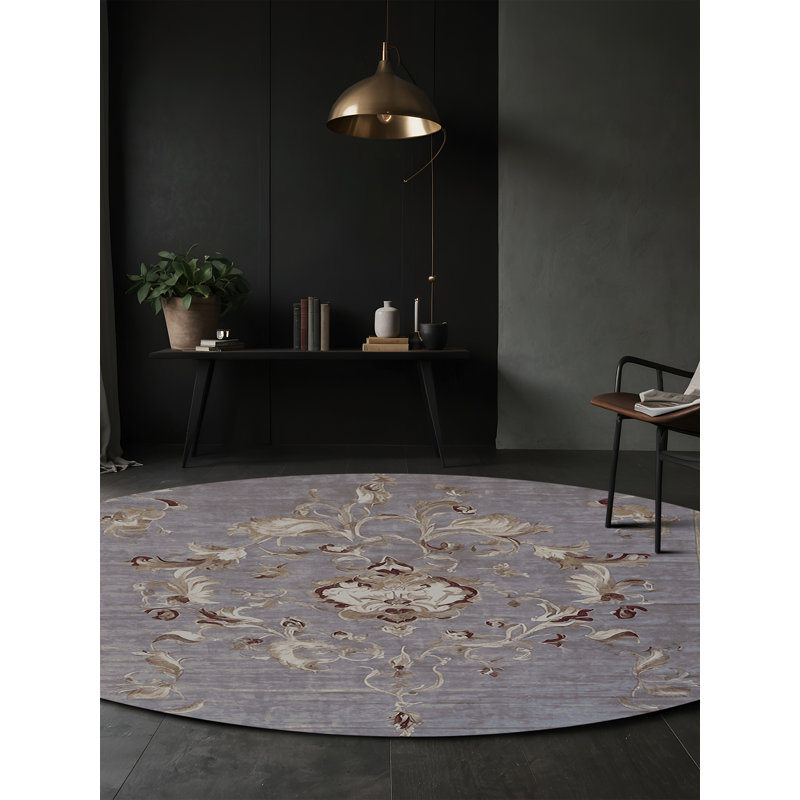 Machine Washable Gray Area Rug, Round 4'