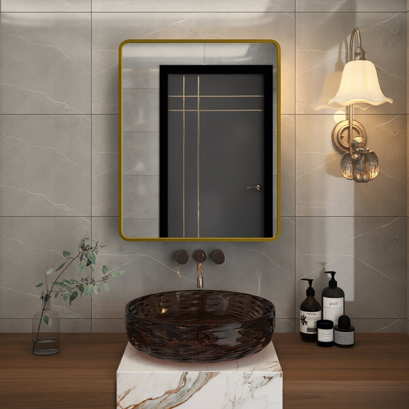 Armoire à pharmacie avec miroir Johnese, Or, H 30 po x l 24 po x P 4,9 po