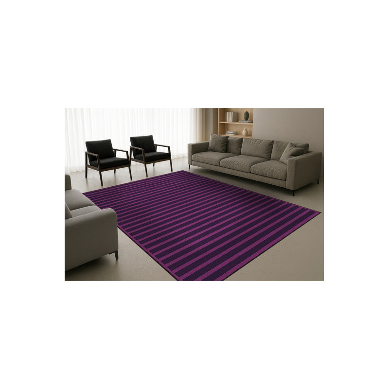 Tapis tissé à rayures mauve lavable Mosso, 4'11" x 9'10"