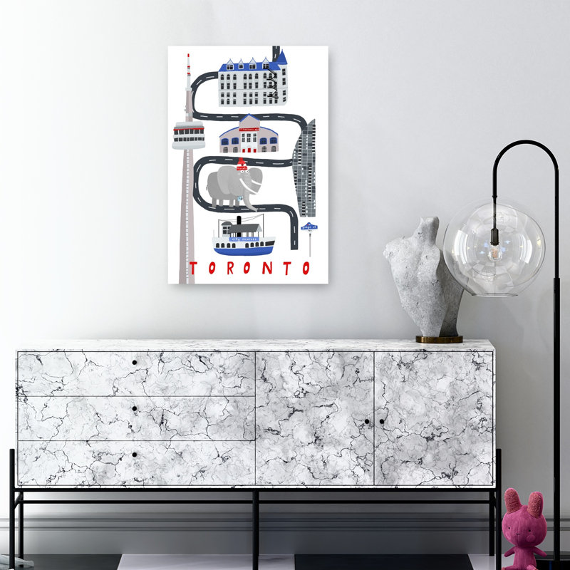 Whimsical Toronto Map Modern Playful Whimsical Elephant Architecture City Wall Art Print 1 Piece Wrapped Canvas Wall Art