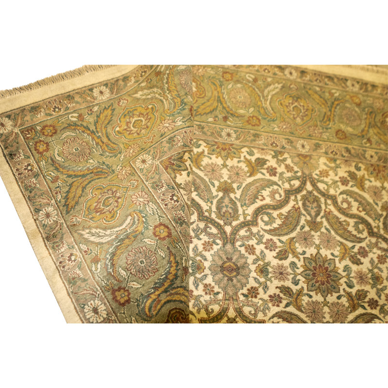 Hand Knotted Wool Area Rug in Gold And Green