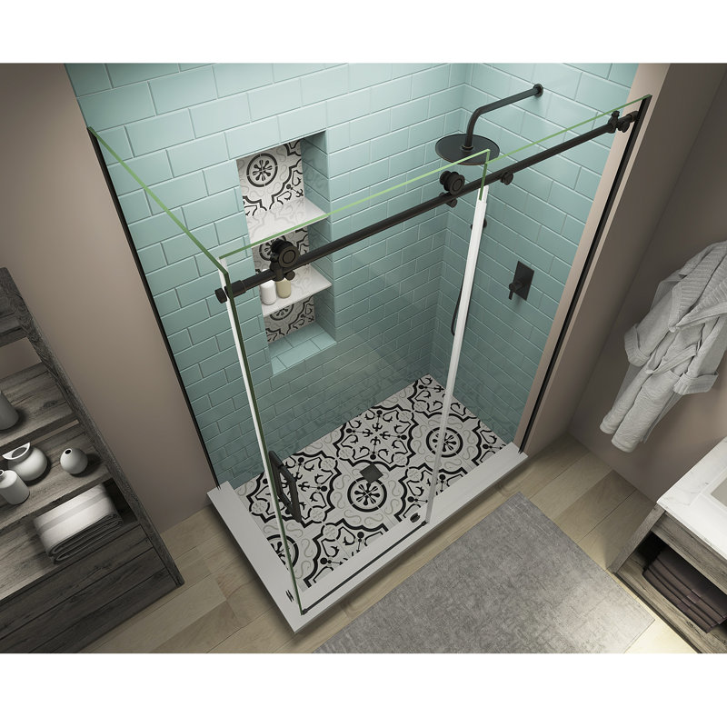 Coraline XL 52" - 56" W x 36" D x 80" H Frameless Rectangle Sliding Shower Enclosure, Left, Oil Rubbed Bronze