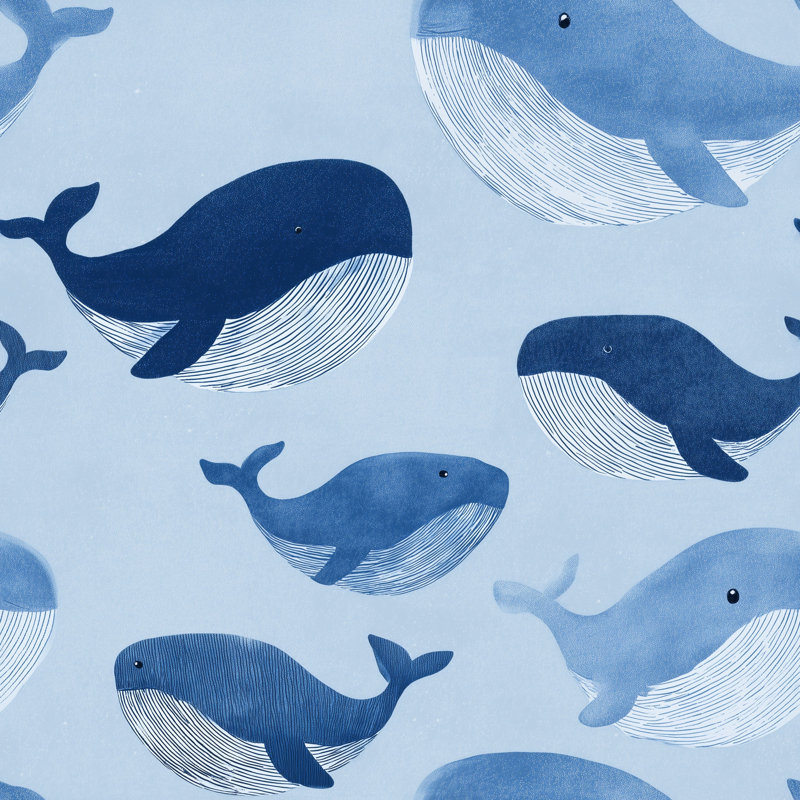 Papier peint double avec bord de mer amovible Whales, Peel and Stick