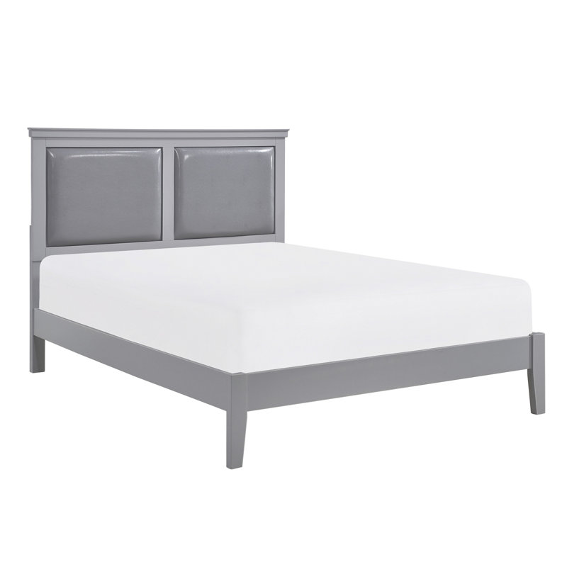 Lit très grand classique gris oriental avec tête rembourrée, décor de chambre à coucher en bois avec tête de lit chic et fabrication en bois