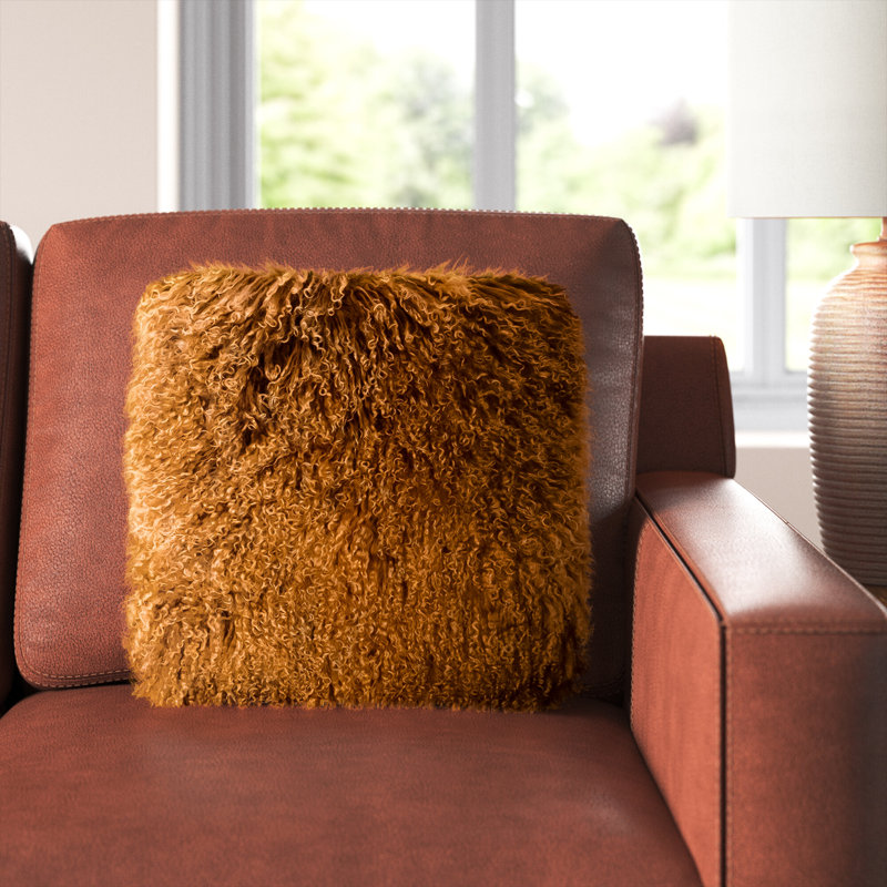 Winson Genuine Sheep Skin Throw Pillow, 15.75" H x 15.75" W, Copper