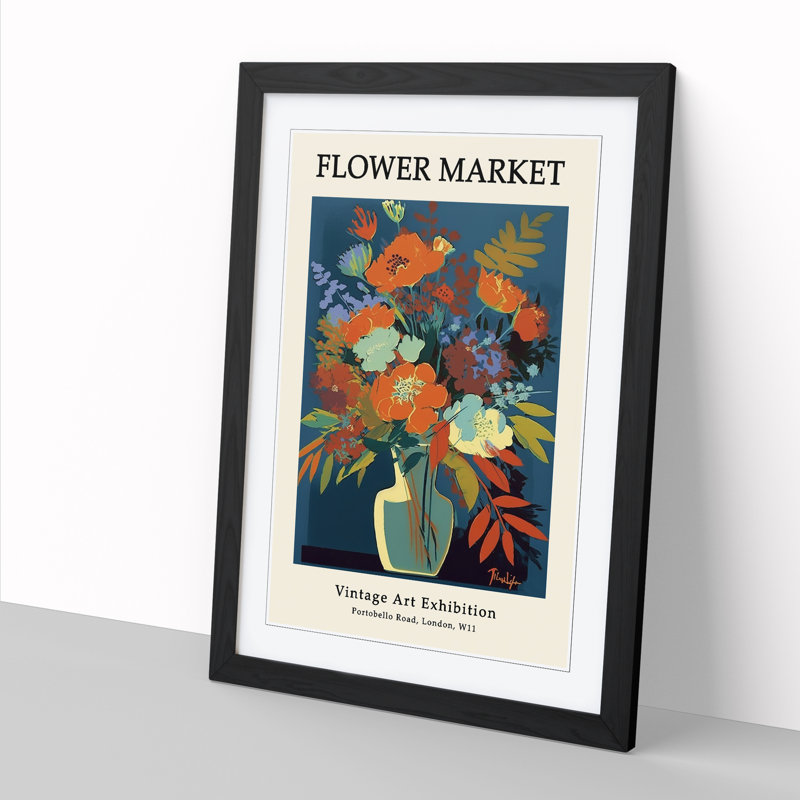 Vintage Flower Market Exhibition No.7 - Single Picture Frame Print on Wood, 34cm H x 25cm W x 2cm D