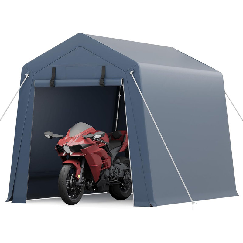 6X8ft Outdoor Storage Shed, Portable Carport With Roll-Up Ventilated Zipper Door And Windows, Heavy Duty Waterproof Tarp