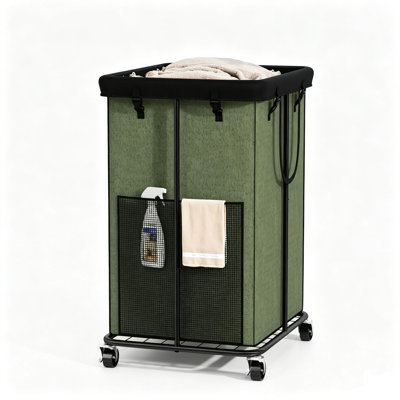150L Rolling Laundry Basket with Handles,Laundry Hamper with Wheels,Green
