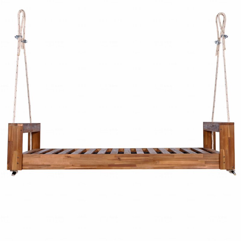 Ensemble de balançoire à baldaquin pour lit simple de taille supérieure, cadre de patio en bois d'acacia avec cordes en chanvre pour le jardin, la cour, naturel