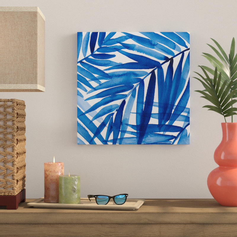 «Blue Palm Design II», reproduction de peinture à l'aquarelle, H 18 po x l 18 po x P 1 po, Toile tendue