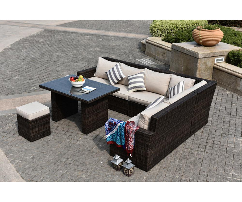 Ensemble de conversation modulaire de huit articles avec coussins, Beige, Brun