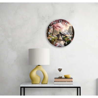 Cherry Blossom Wall Clock - Tempered Glass Spring Nature Art, Pink Sakura River Landscape, Roman Numeral Home Decor, Housewarming Gift