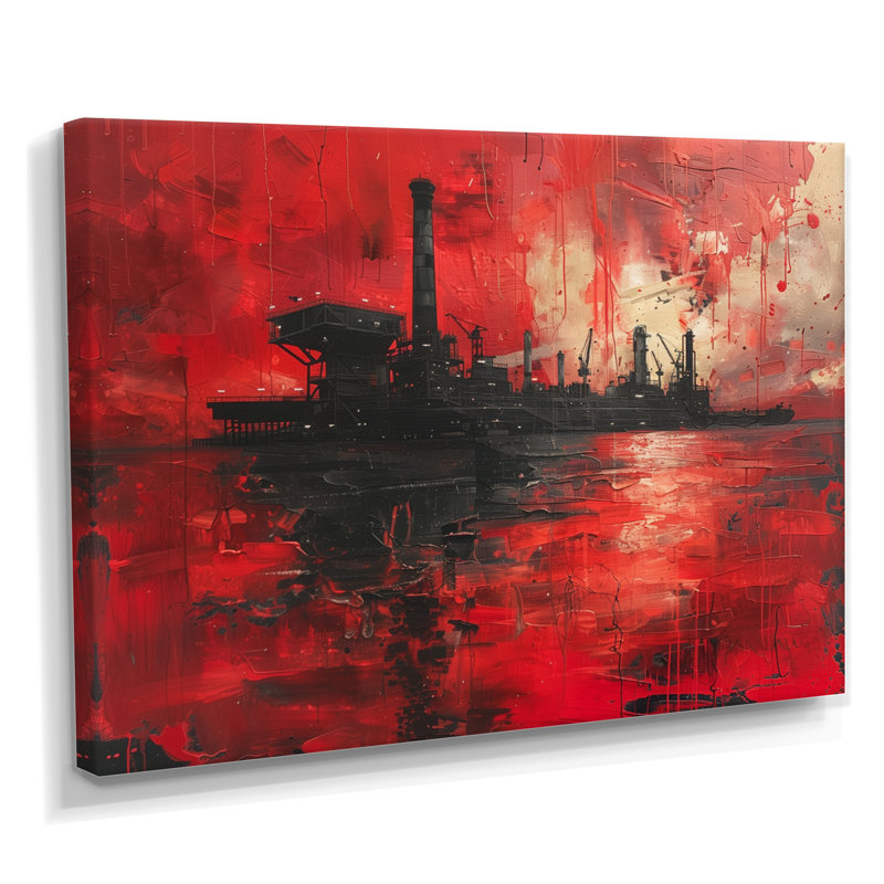 Red Black Petrochemical Pulse Oil Rig - Oil Rigs / Fields, art mural, Canevas, H 12 po x l 20 po x P 1 po