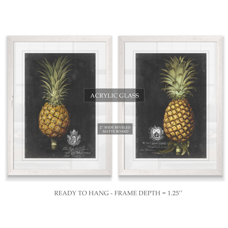 «Royal Brookshaw Pineapple I» par Vincent Van Gogh, ensemble de 2 reproductions d'art encadrées, Papier avec cadre blanc