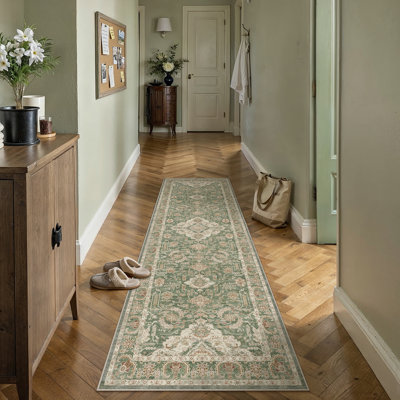 Aurea Distressed Vintage Machine Washable Area Rug with Non-Slip Backing