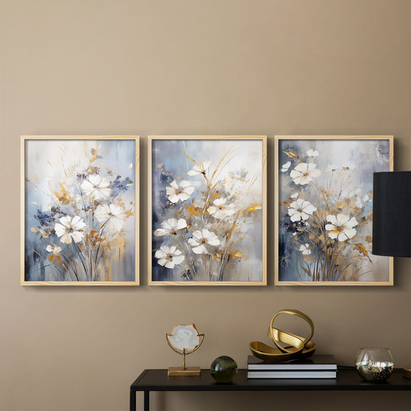 Étude florale, série CXV III, ensemble de 3 estampes numériques, prêt à, Natural Framed, H 10 po x l 8 po
