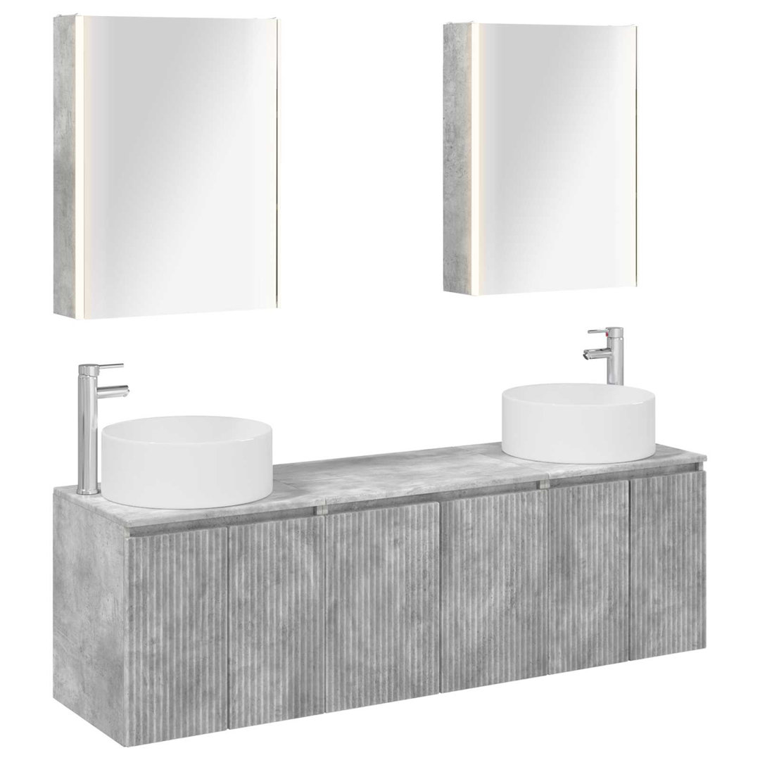 vidaXL Bathroom Cabinet Set with Mirror Lights 5 pcs Engineered Wood Furniture