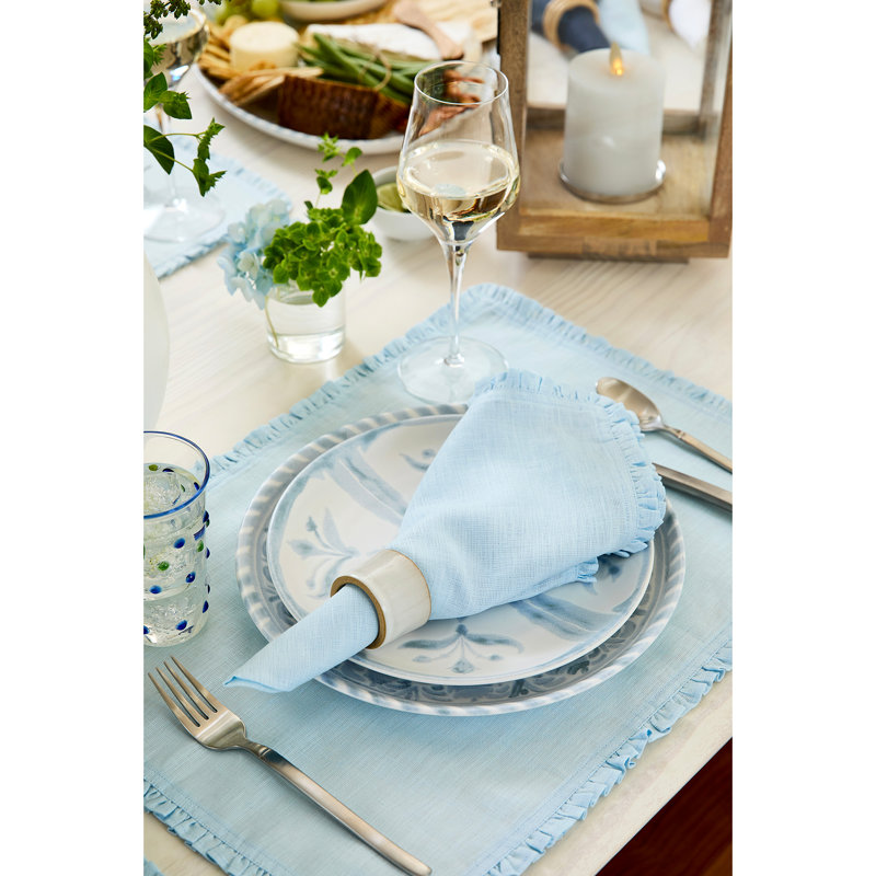 Juliette Ruffle - 100% Pure Linen Dinner Napkins, Ice Water