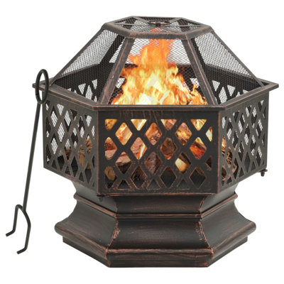 Rustic Fire Pit with Poker 24.4" x 21.3" x 22" XXL Steel