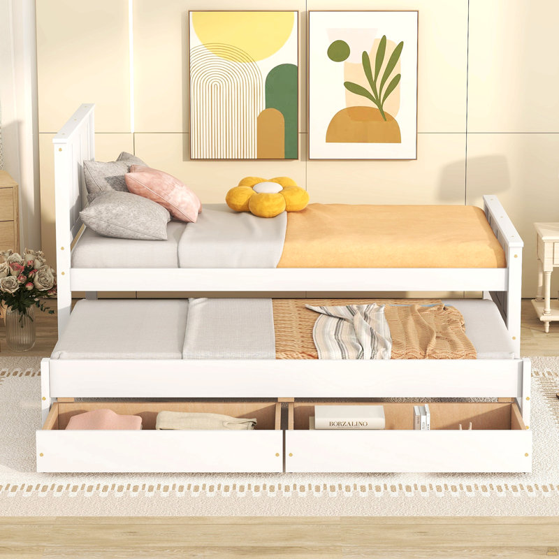 Lit plateforme avec lit gigogne et tiroirs Watsons, Blanc