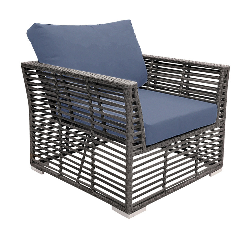Graphite Wicker Outdoor Lounge Chair with Cushions, Canvas Navy Sunbrella® Canvas