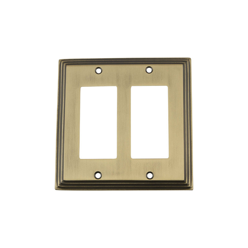 Deco 2-Gang Rocker Wall Plate, Antique Brass