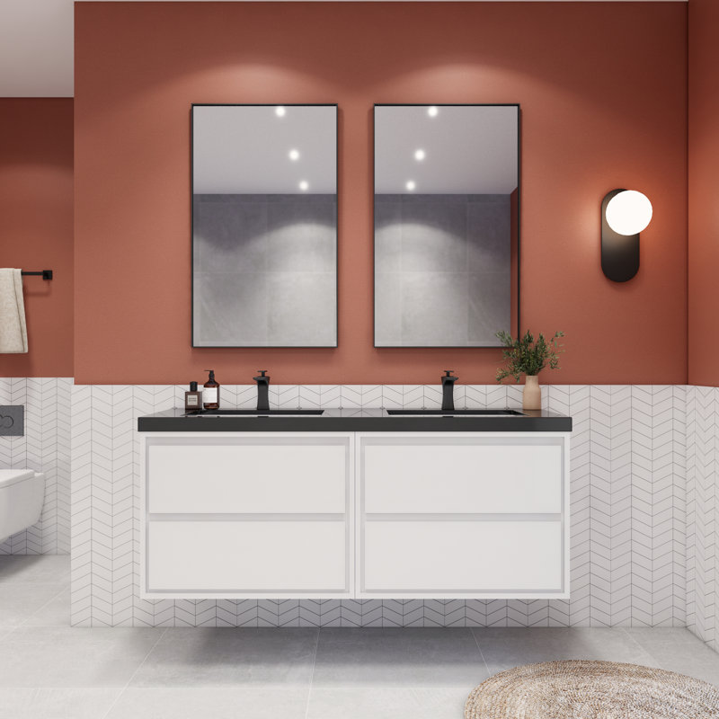 Meuble-lavabo double l 59,05 po x P 20 po x H 25 po Vickye, Blanc lustré