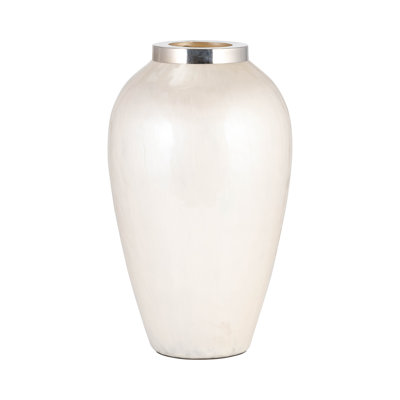 Glass, Vase With Metal Ring, Pearl