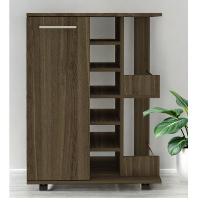 Brown Rolling Bar Cart With Wine Storage