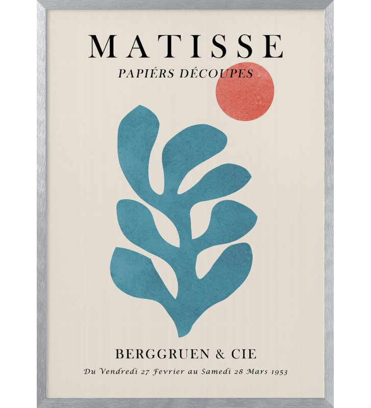 "Matisse floral", art mural texturé encadré, Argent argent, H 40 po x l 30 po