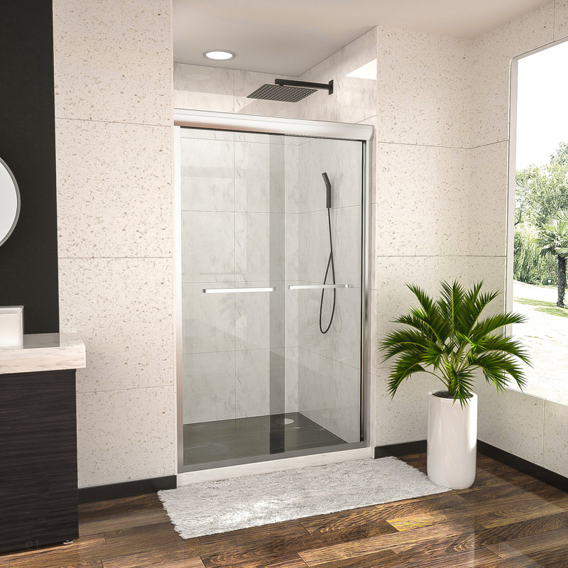 Shower Door 48" W X 76"H Semi-Frameless Bypass Sliding Shower Enclosure, Chrome, Chrome