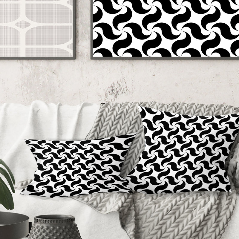 Coussin décoratif à motif géométrique monochrome IV - Mid-Century, 18 po x 18 po
