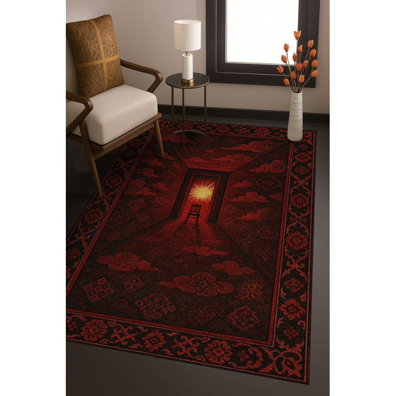 Tapis tissé à motif abstrait rouge Mosso, 6'7" x 9'10"