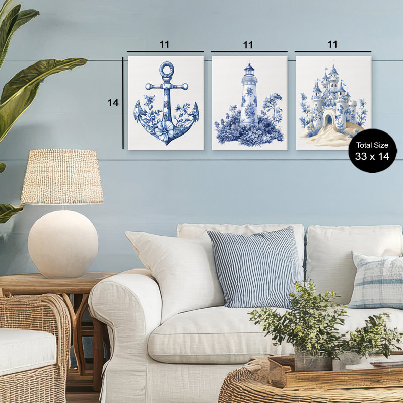 Ensemble de 3 toiles Ornate Nautical, H 14 po x l 11 po
