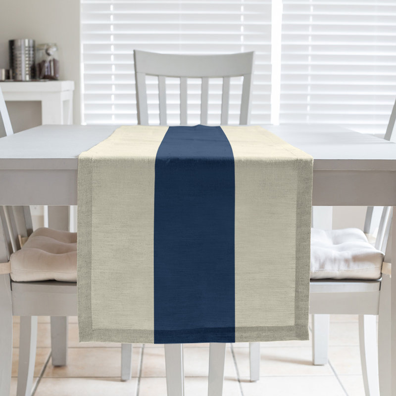Chemin de table Seattle, Crème / bleu marine / crème, 72 po x 16 po, San Francisco